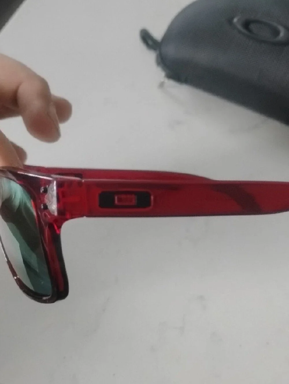 Oakley Men’s Translucent Red Holbrook Sunglasses with Green Mirrored Lenses